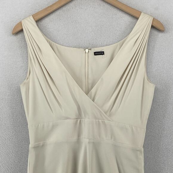 JOSEPH Dress 38 Silk Faux Wrap V-Neck Back Zip Sleeveless Lined Ylang Off White - Picture 5 of 15
